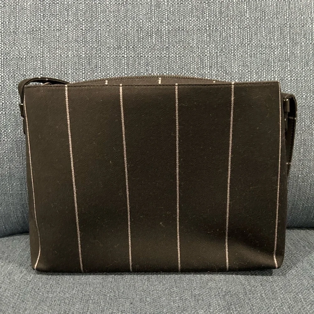 Kate Spade Shoulder Bag Black/Gray Wool Pinstriped Made In Italy